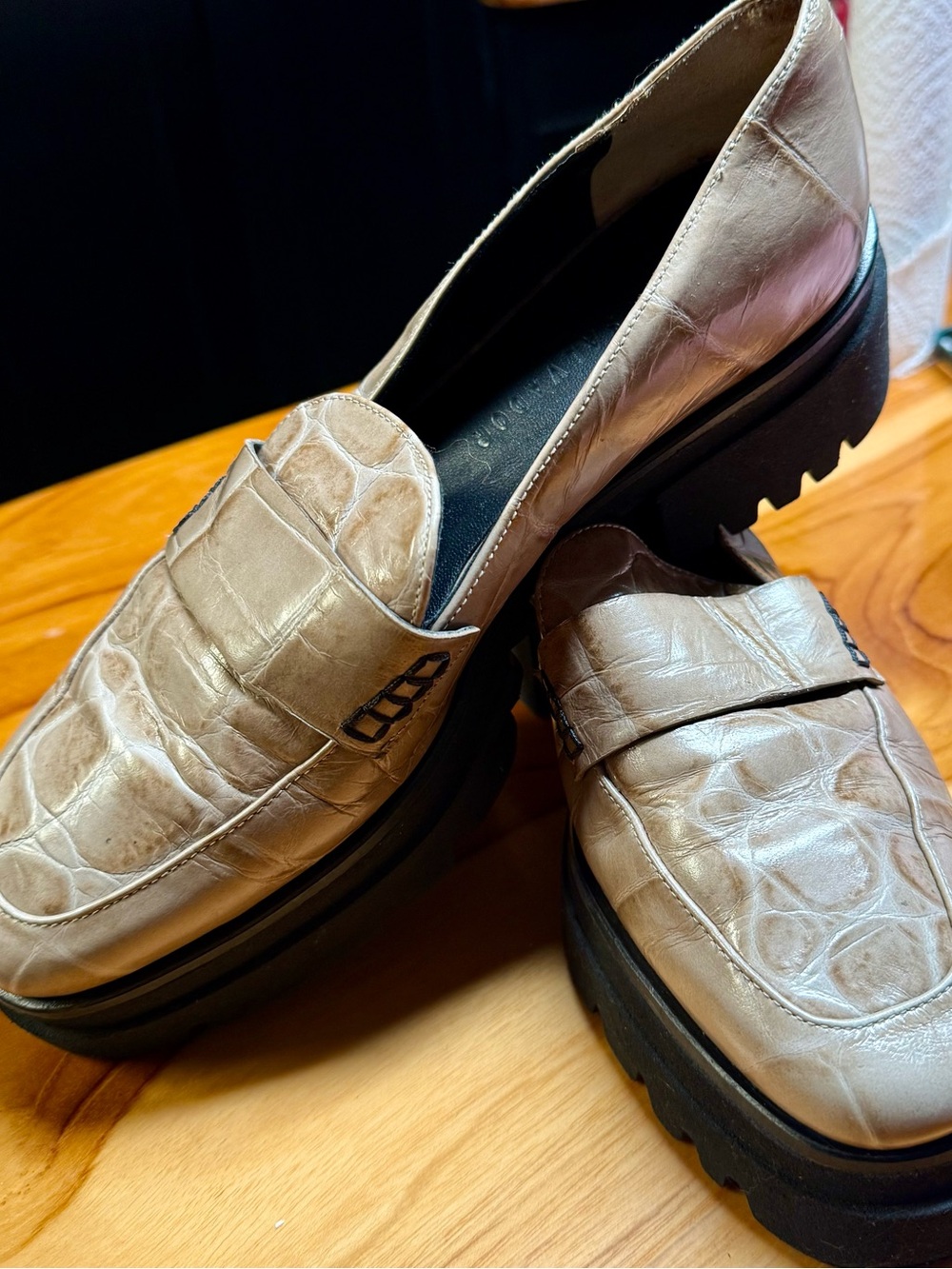 Women's Croc-Embossed Freda Salvador Taupe Platform Loafers